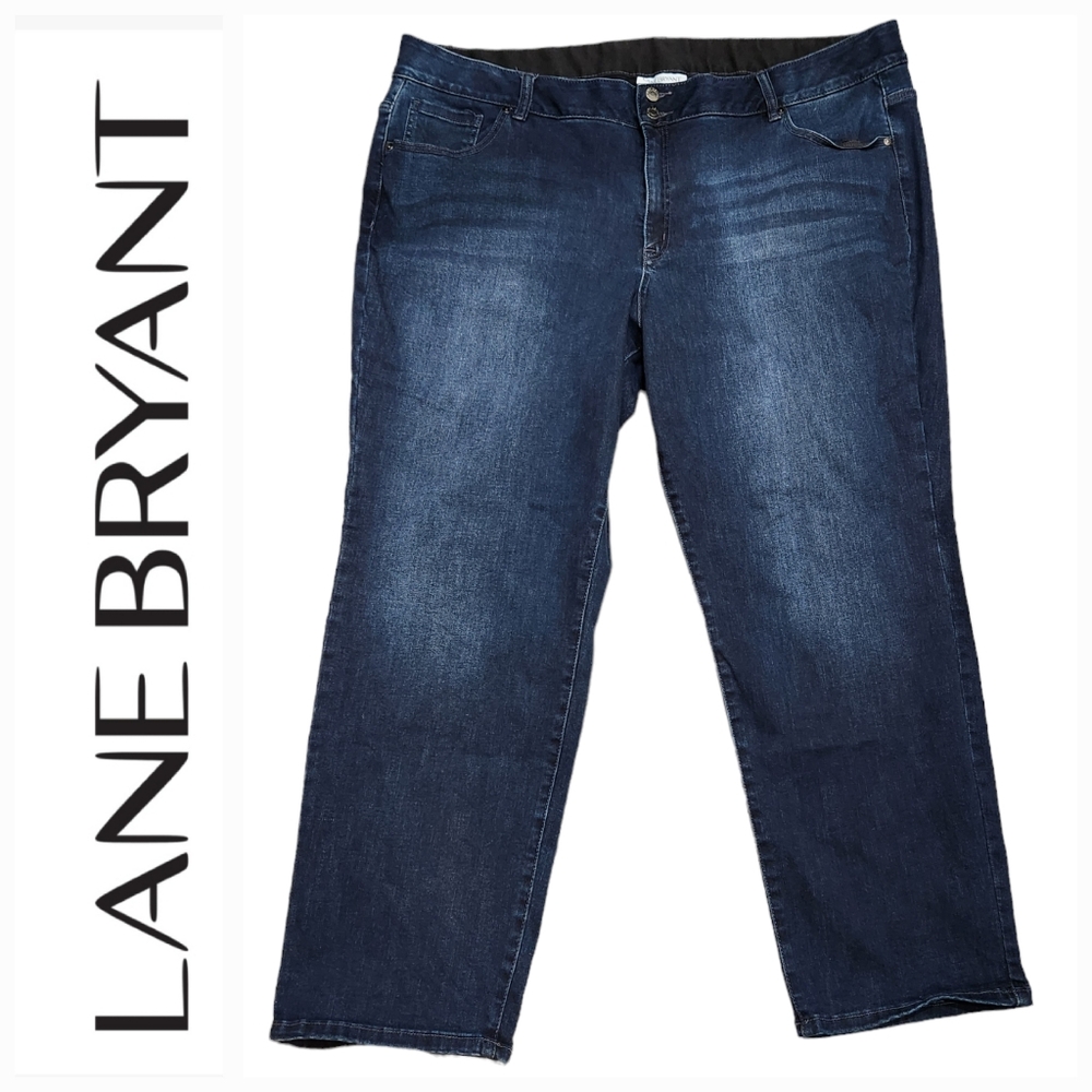 Lane Bryant Elastic Waistband Blue Straight Leg High Rise Size 28S
